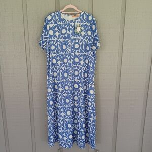 Oliphant Short Sleeve Shift Maxi Dress Size 2XL Cotton Blend In Eclipse Blue